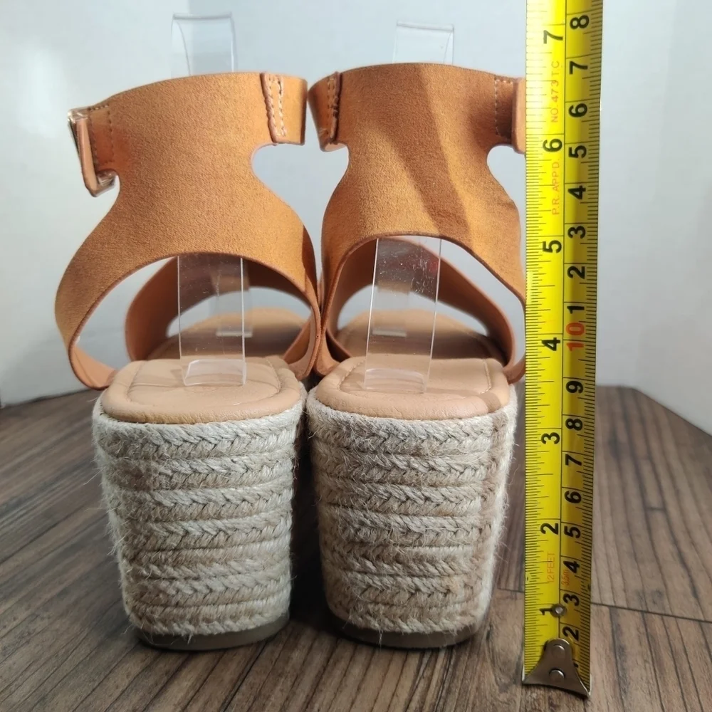 ROUGE Tradition Espadrille Sandals Ankle Strap Tan Faux Suede Platform Women 8.5